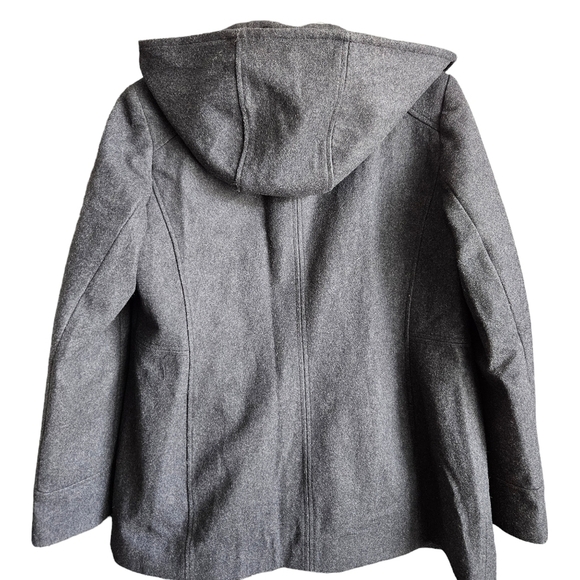 London Fog Wool Blend Coat Trench Zipper Hood Medium Grey Large - Picture 4 of 11